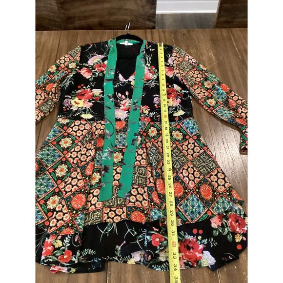 BUFFALO David Bitton tamed Floral Dress Flutter Long Sleeve Neck Tie Mini Dress - Picture 2 of 11